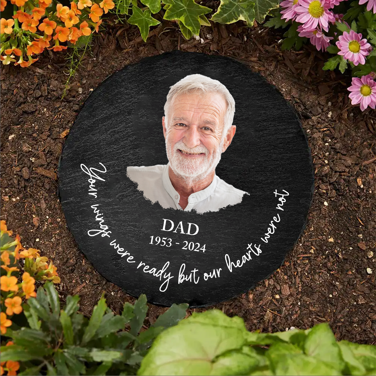 Custom Photo Memorial Your Wings Were Ready - Personalized Circle Memorial Garden Stone