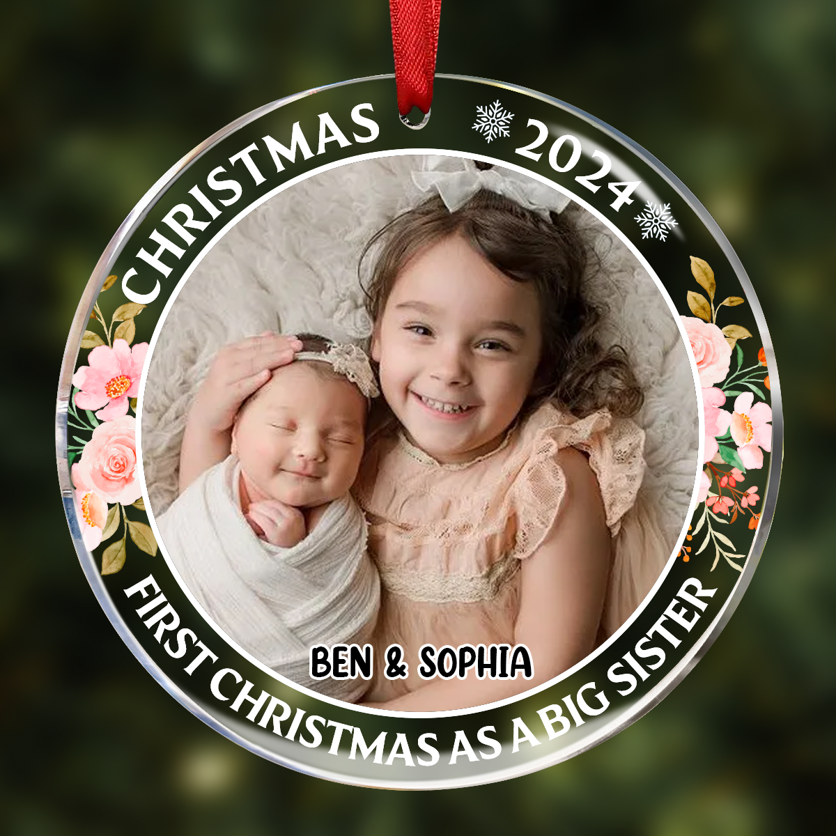 Custom Photo First Christmas As A Big Sister - Personalized Circle Acrylic Ornament