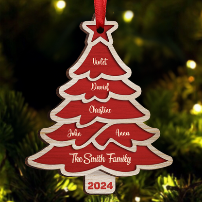 Christmas Tree Family Bestie Custom Names Version 3 - Personalized Wooden Ornament