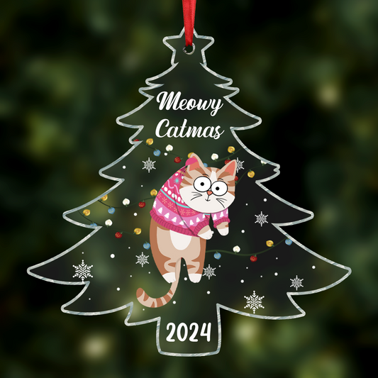 Christmas Hanging Cats Tis The Season To Be Jolly - Personalized Custom Shaped Acrylic Ornament