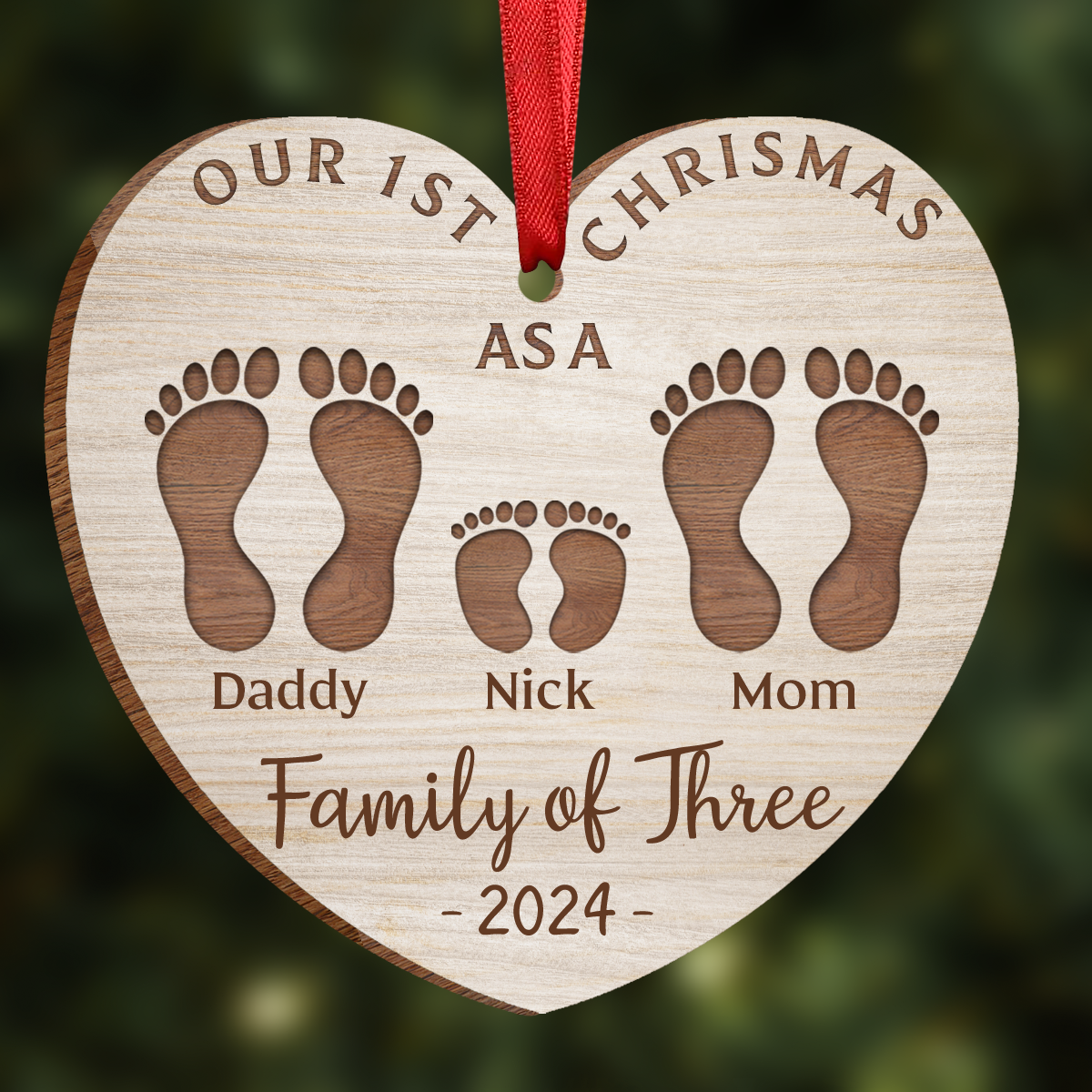 First Christmas As A Family Of Four Footprints - Personalized Custom Shaped Wooden Ornament