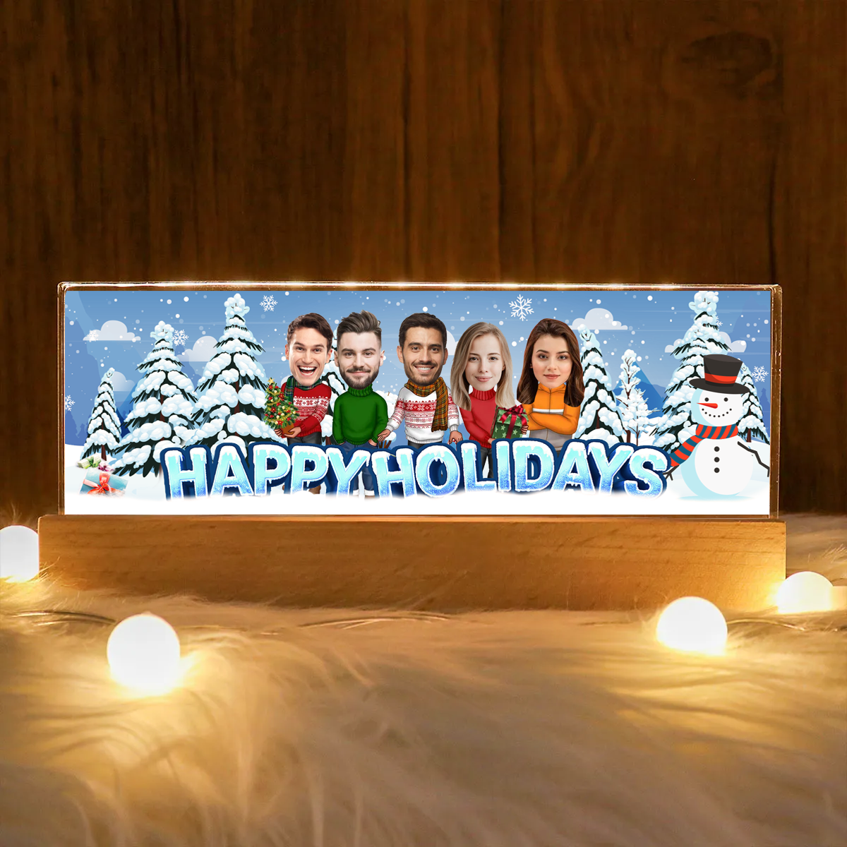 Happy Holiday Funny Family, Custom Photo, Personalized Family Photo Acrylic Block LED Night Light, Family Keepsake