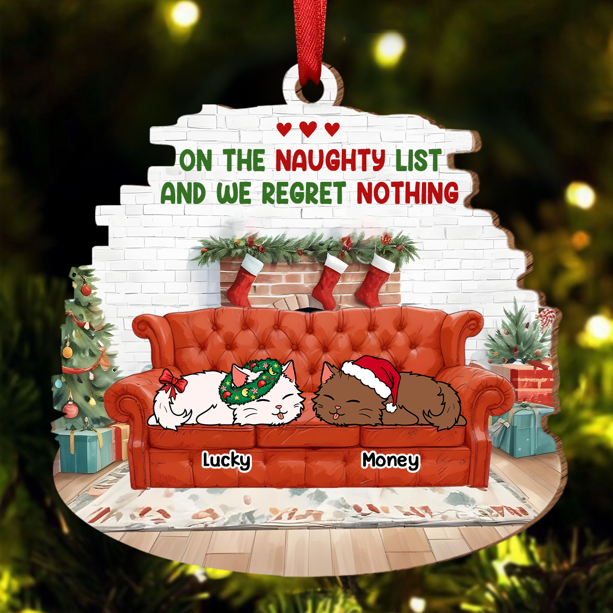 Lying Cat We Regret Nothing - Personalized Custom Shaped Wooden Ornament