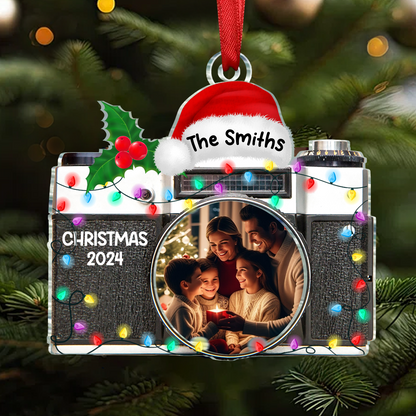 Custom Photo Camera Shaped Family - Personalized Custom Shaped Acrylic Ornament