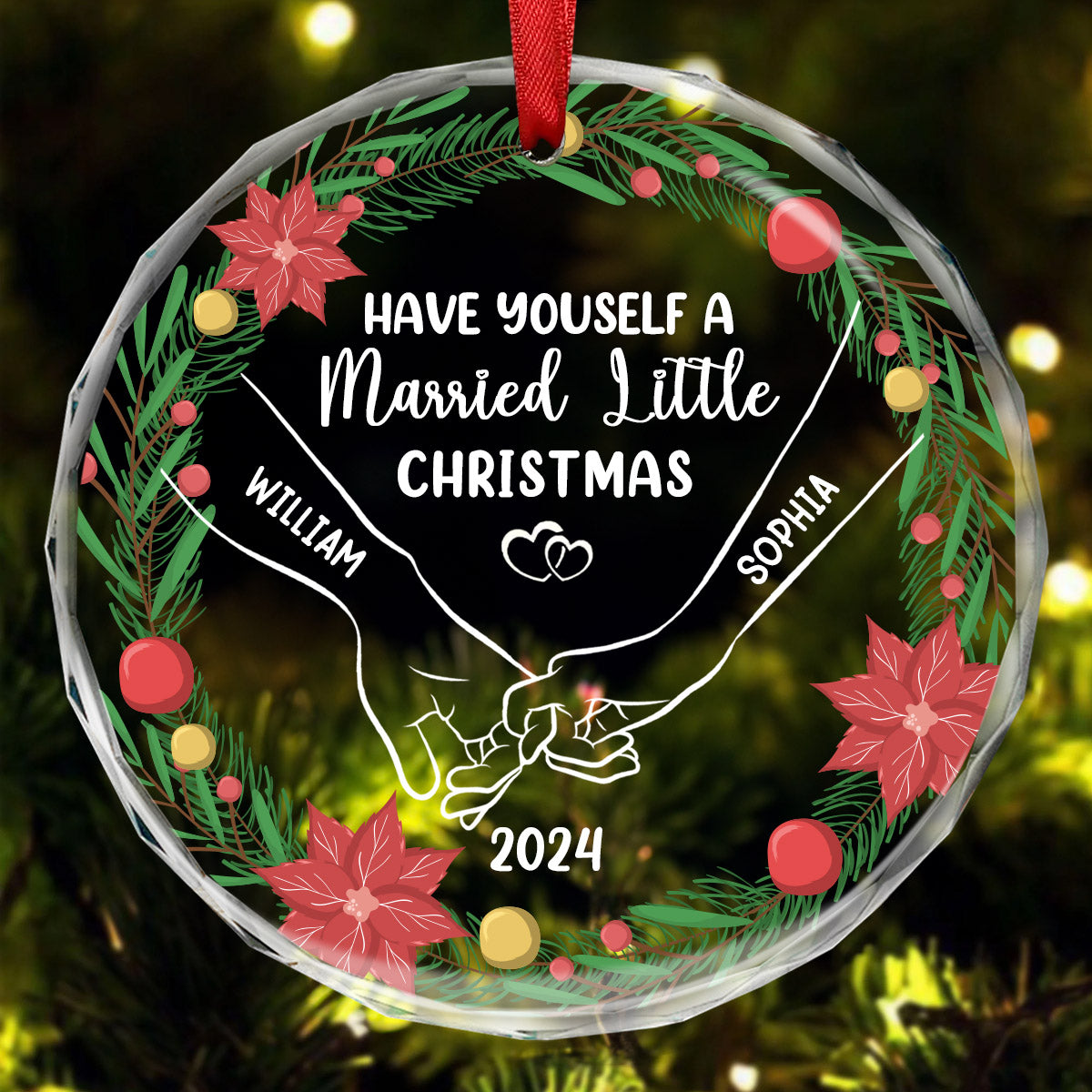 Have Yourself A Married Little Christmas Couple Holding Hands - Personalized Circle Acrylic Ornament