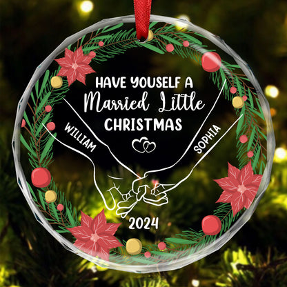 Have Yourself A Married Little Christmas Couple Holding Hands - Personalized Circle Acrylic Ornament