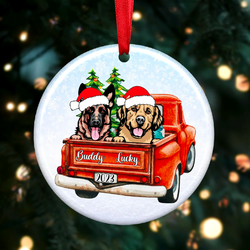 Dog Lovers - Christmas and Dogs, Personalized Circle Ornaments - Makezbright Gifts