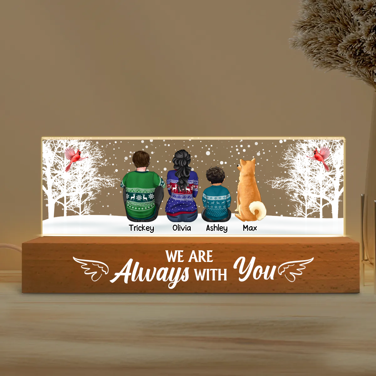 Always With You Snow Memorial Remembrance Sympathy Gift Personalized Acrylic Block LED Night Light