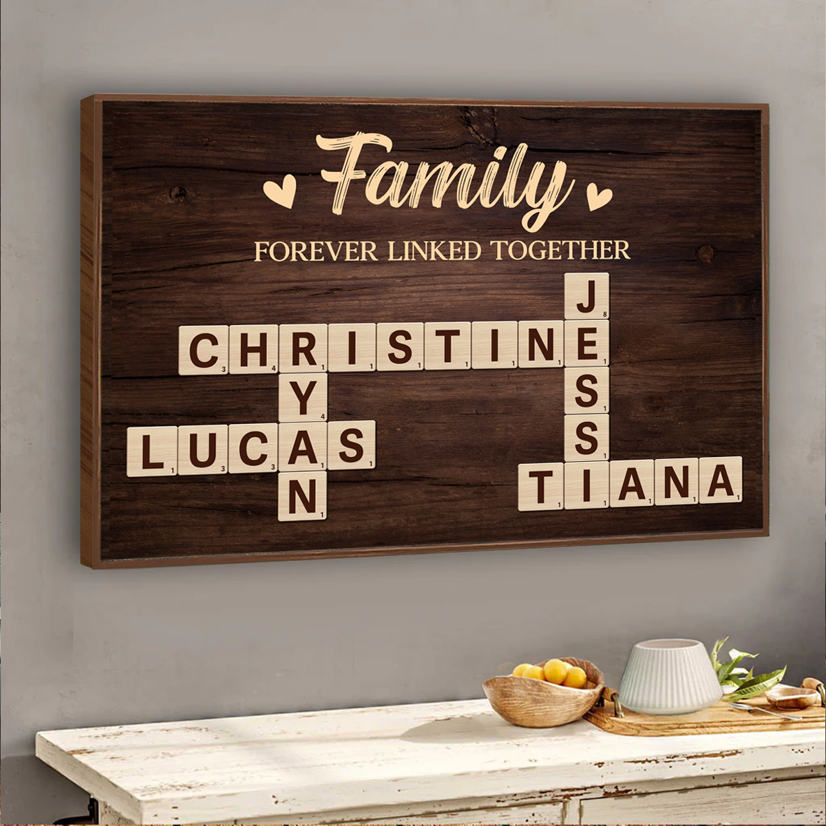 Family Forever Linked Together Crossword Puzzle Personalized Poster, Gift For Large Family, Parent, Grandparents, Siblings, Brothers, Sisters