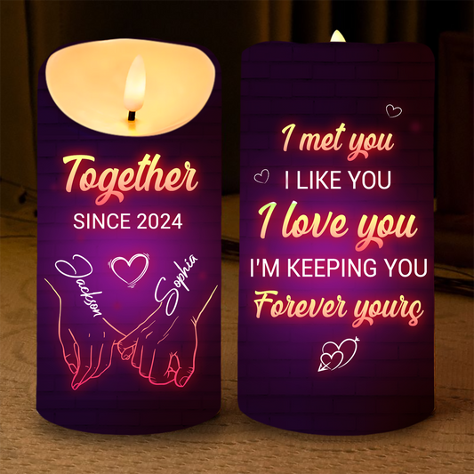 In Your Hand, I Found My Forever - Couple Personalized Custom LED Candle - Christmas Gift For Husband Wife, Anniversary