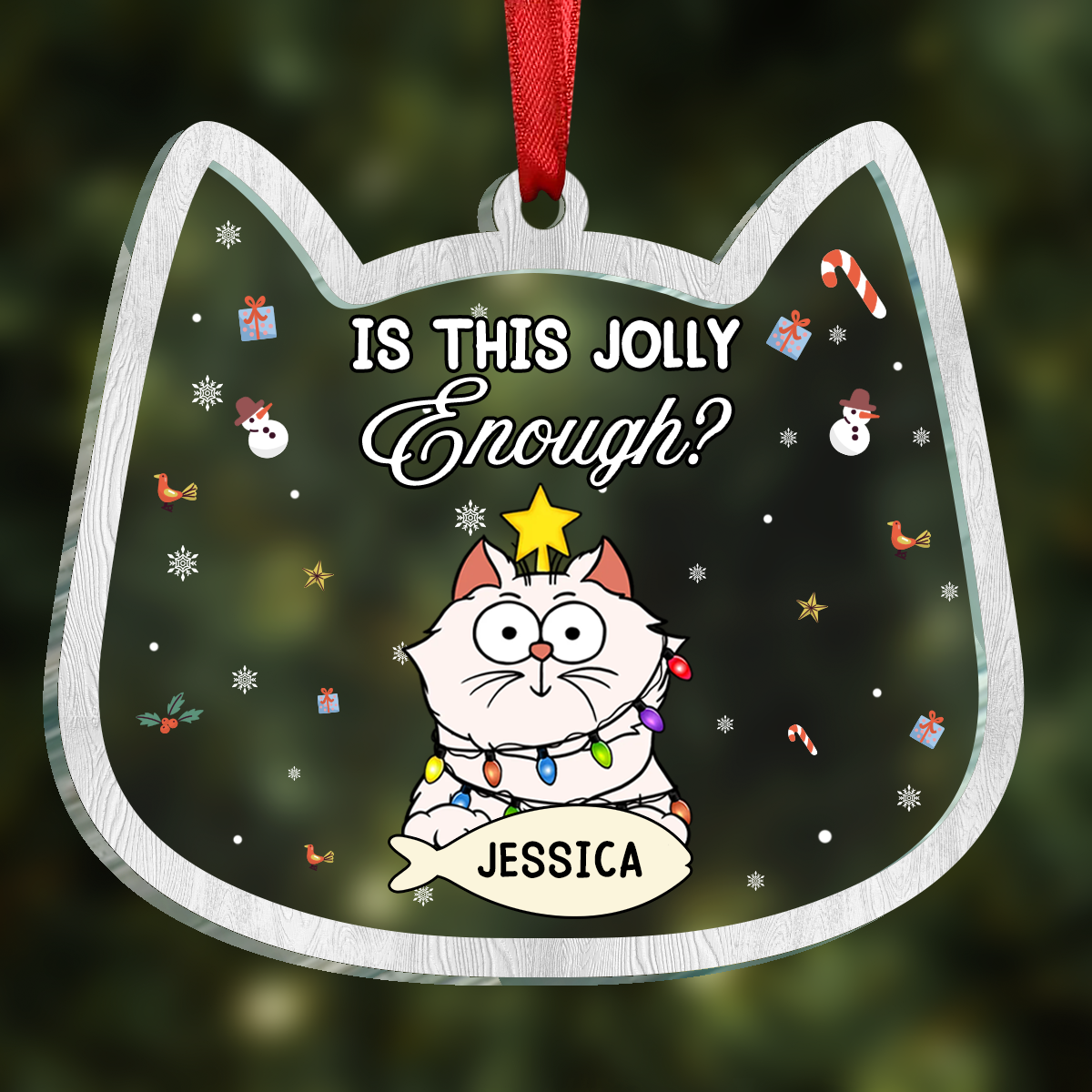 Funny Christmas Cats Is This Jolly Enough - Personalized 2-Layered Acrylic Ornament