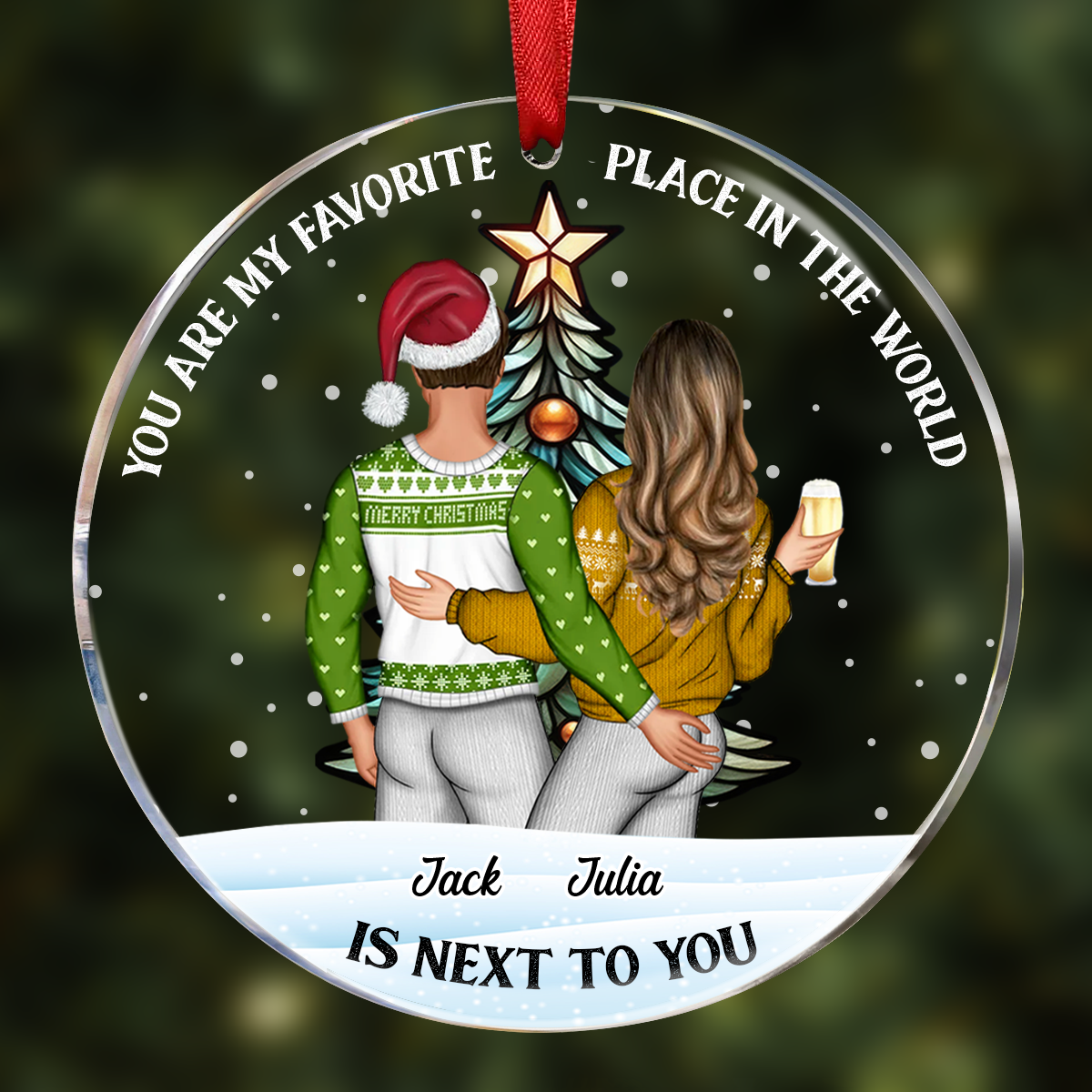 Christmas Backview My Favorite Place In All The World - Personalized Acrylic Ornament