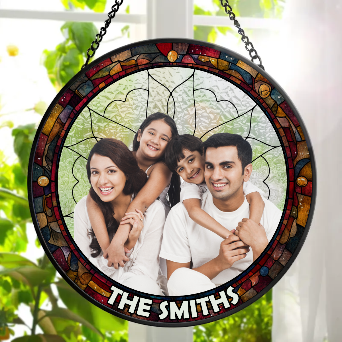 Custom Photo Family Dog Cat - Personalized Stained Glass Window Hanging Suncatcher