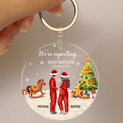 Personalized Expecting Parents Keychain, Pregnancy Keychain Gifts, Pregnant Couple and Pet Keepsakes