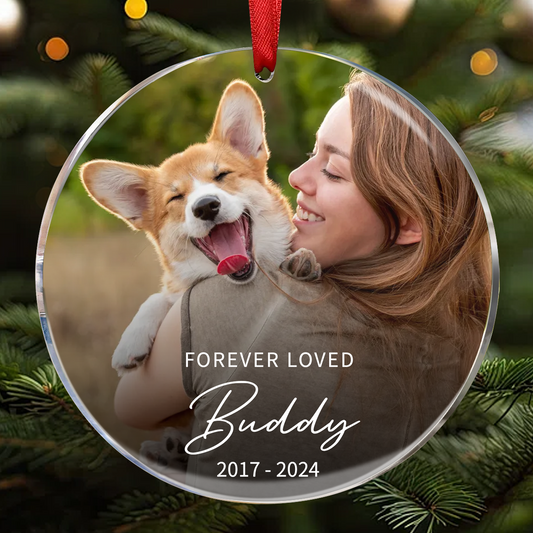 Custom Forever Loved Dog Cat Ornament, Dog Cat Remembrance Gift, Pet Memorial Christmas Decoration, Photo Keepsake