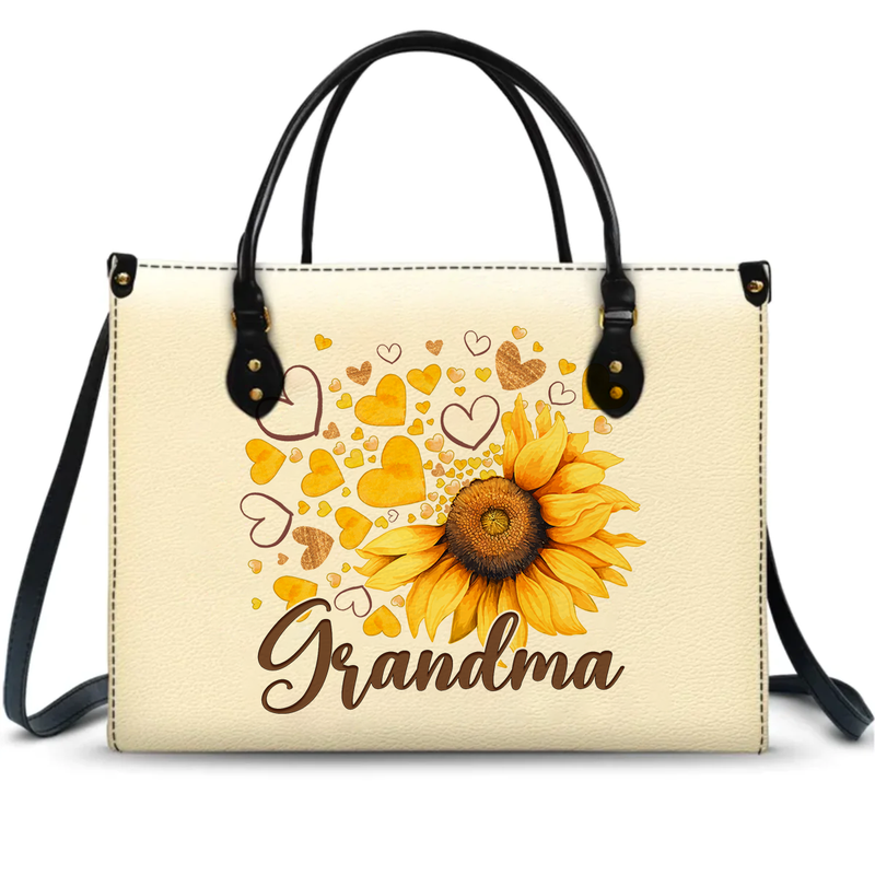 Family - Grandma Mom Kids Sunflower - Personalized Leather Bag