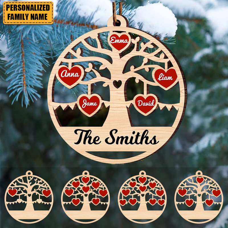 Family - Christmas Family Tree of life with Sweet Heart Members - Personalized Ornament