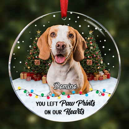 Custom Photo You Left Paw Prints Pet Memorial - Personalized Circle Acrylic Ornament