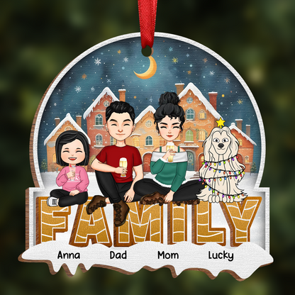 Cartoon Family And Pet Gingerbread Cookies - Personalized Ornament