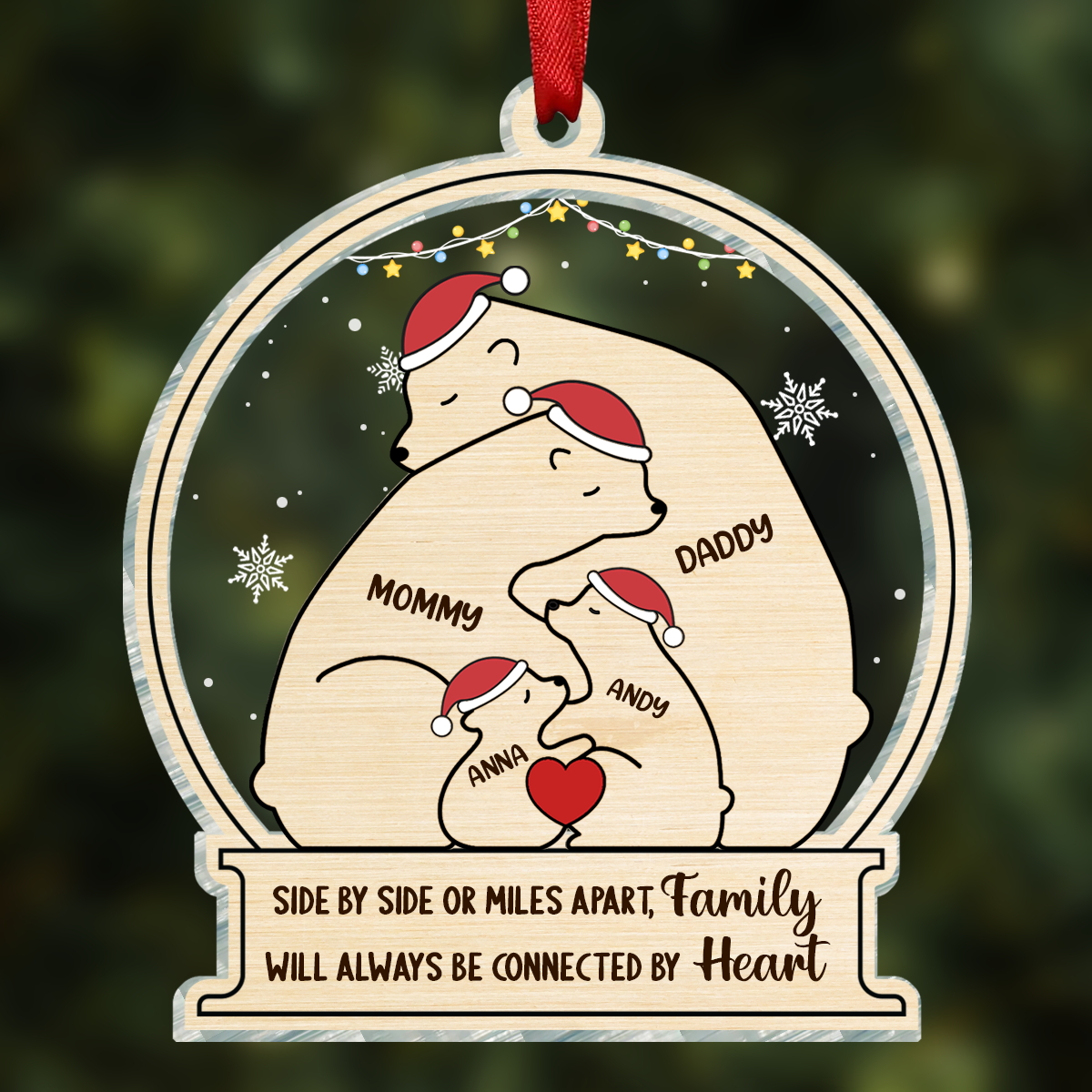 Bear Family Will Always Be Connected By Heart - Personalized Custom Shaped Acrylic Ornament