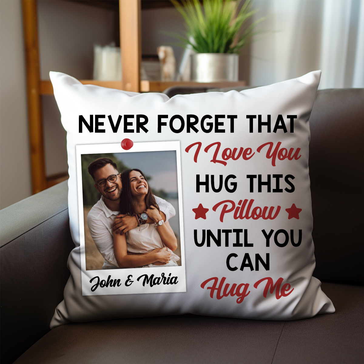 Custom Photo Hug This Pillow Until You Can Hug Me Couples - Personalized Pillow