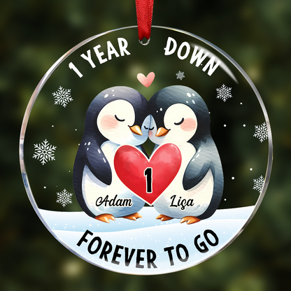 Forever To Go Penguin Couple - Personalized Circle Acrylic Ornament