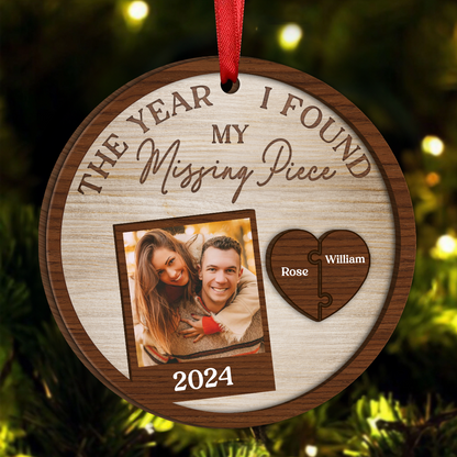 Custom Photo The Year I Found My Missing Piece Couples - Personalized Custom Shaped Wooden Ornament