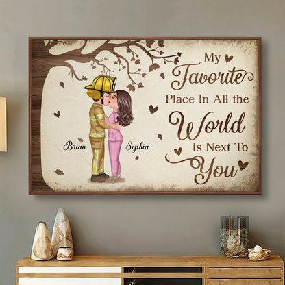 Favorite Place In The World Couple Kissing Personalized Poster, Gift by Occupation For Her, For Him