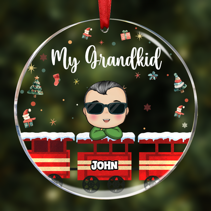 Christmas Train Chibi Grandkids 2024 - Personalized Circle Acrylic Ornament