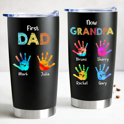 20oz Family - First Dad Now Grandpa Handprints - Personalized Tumbler (BL) - Makezbright Gifts