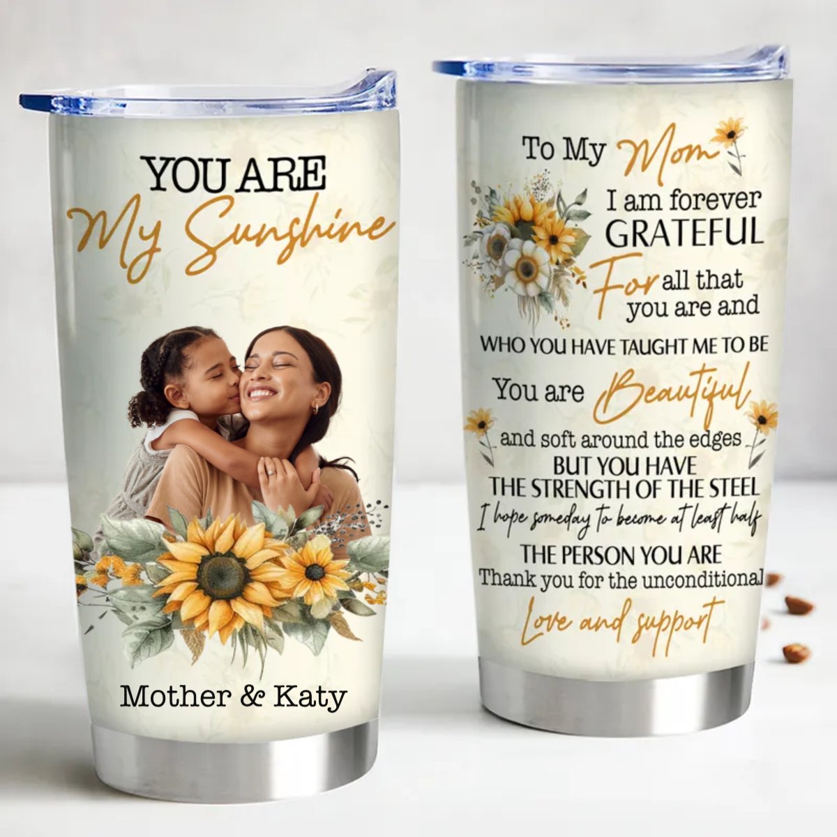 20oz Family - Mom You Are My Sunshine I Am Very Grateful - Personalized Tumbler - Makezbright Gifts