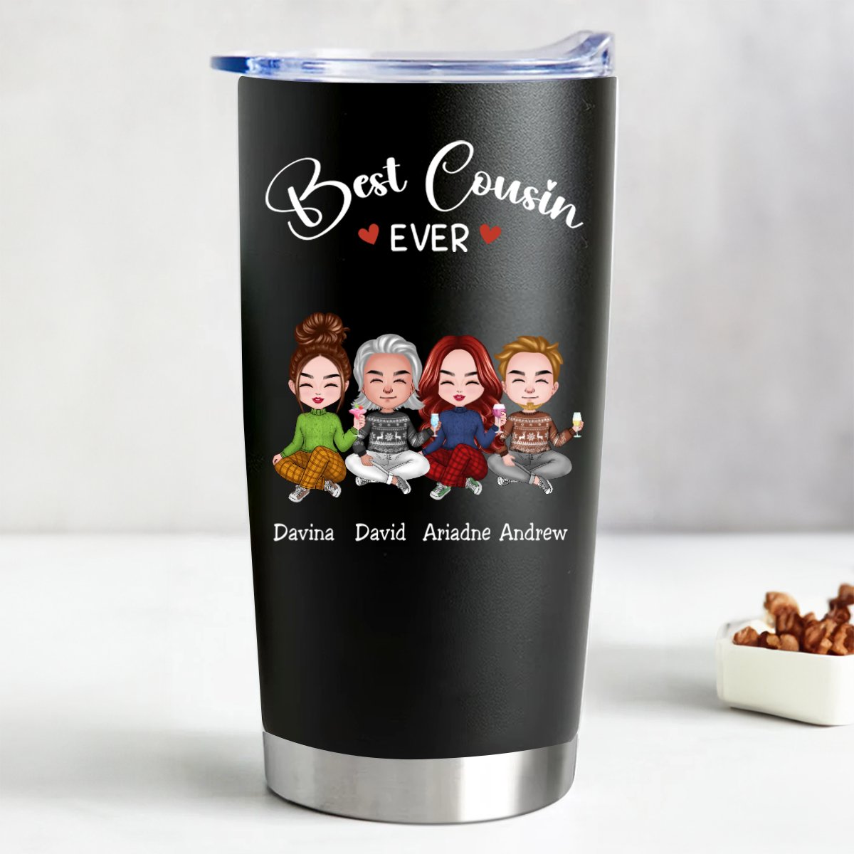 20oz Personalized Stainless Steel Tumbler - Best Cousin Ever (BL) - Makezbright Gifts