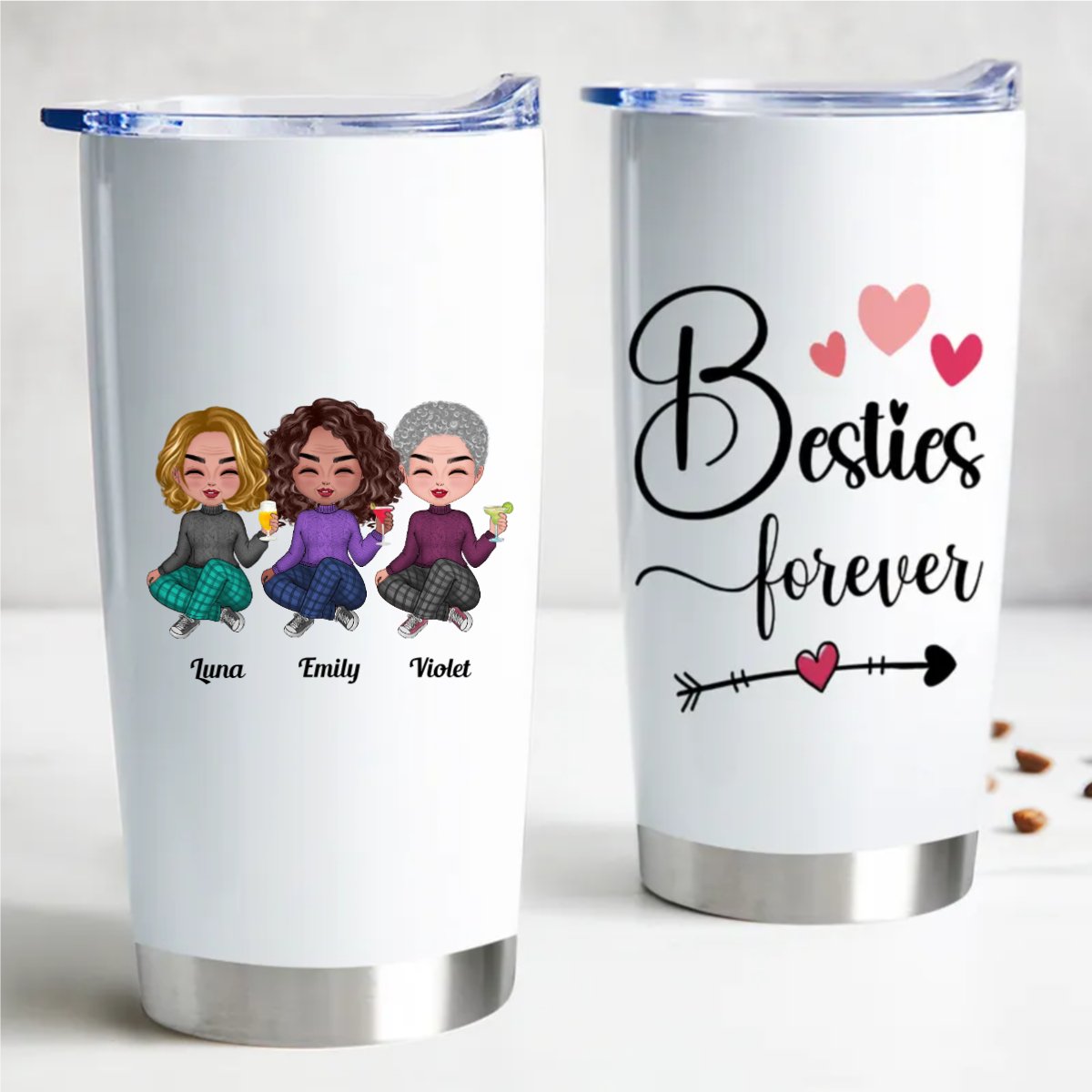 20oz Personalized Stainless Steel Tumbler - Besties Forever Edition - Makezbright Gifts