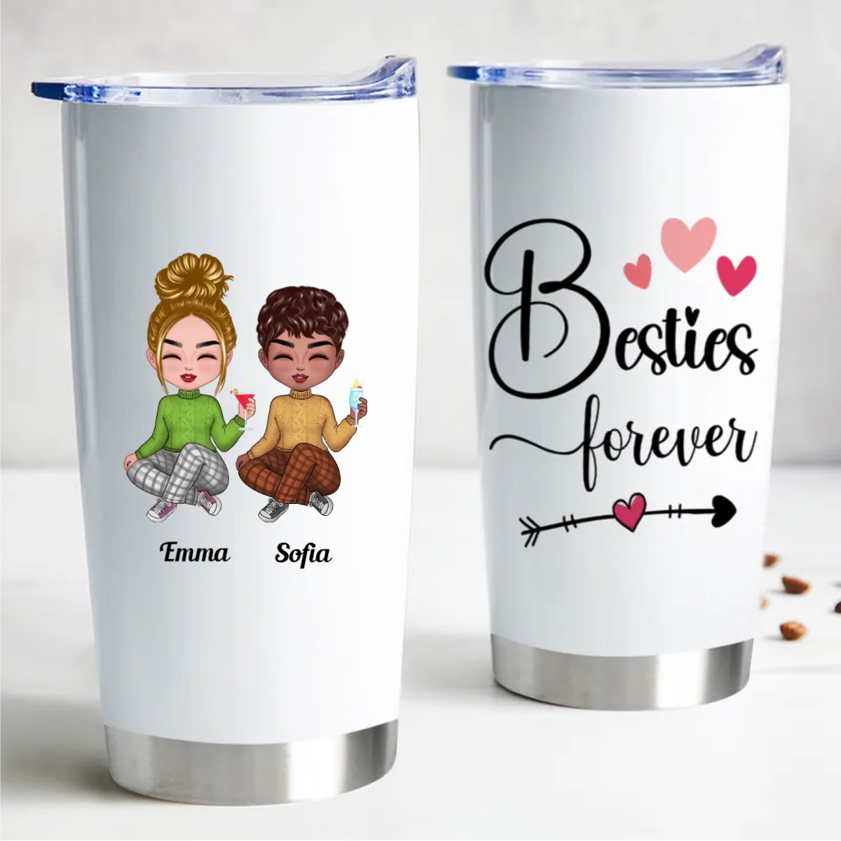 20oz Personalized Stainless Steel Tumbler - Besties Forever Edition - Makezbright Gifts