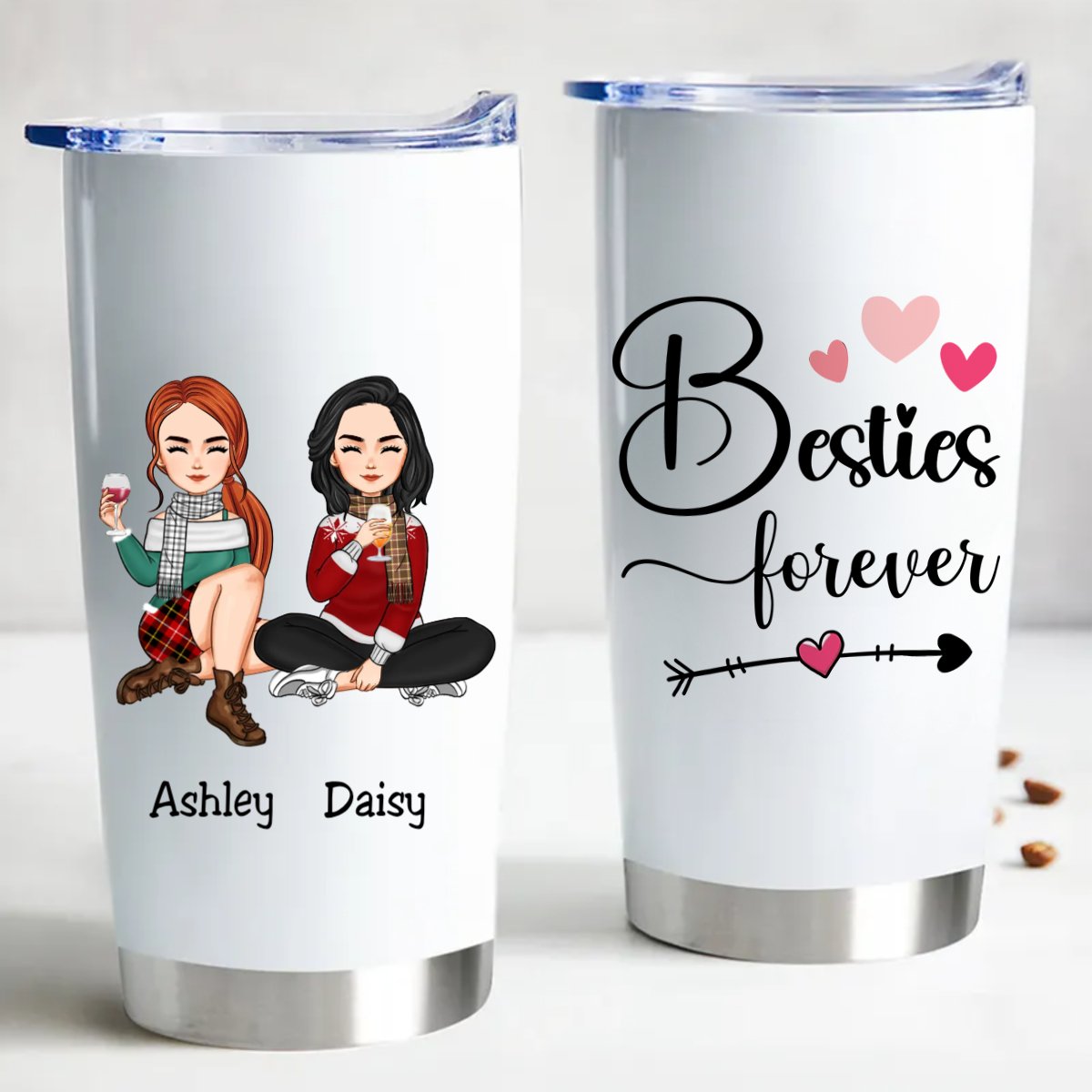 20oz Personalized Stainless Steel Tumbler - Besties Forever (QH) - Makezbright Gifts