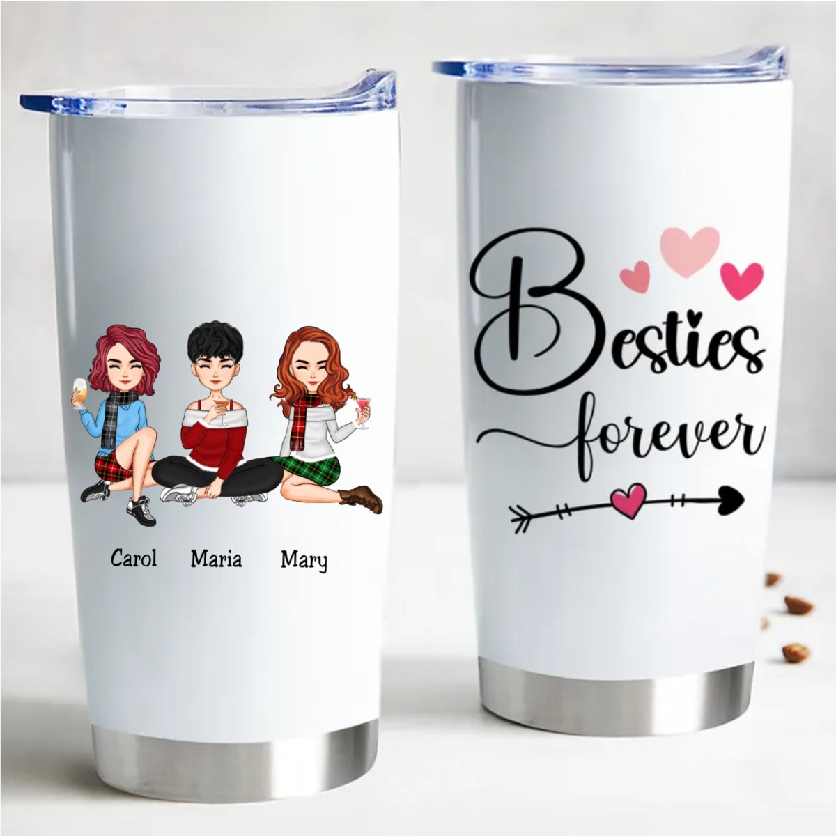 20oz Personalized Stainless Steel Tumbler - Besties Forever (QH) - Makezbright Gifts