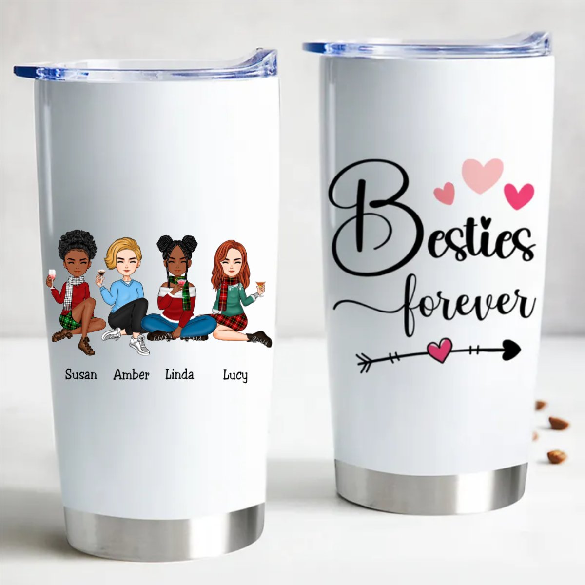 20oz Personalized Stainless Steel Tumbler - Besties Forever (QH) - Makezbright Gifts