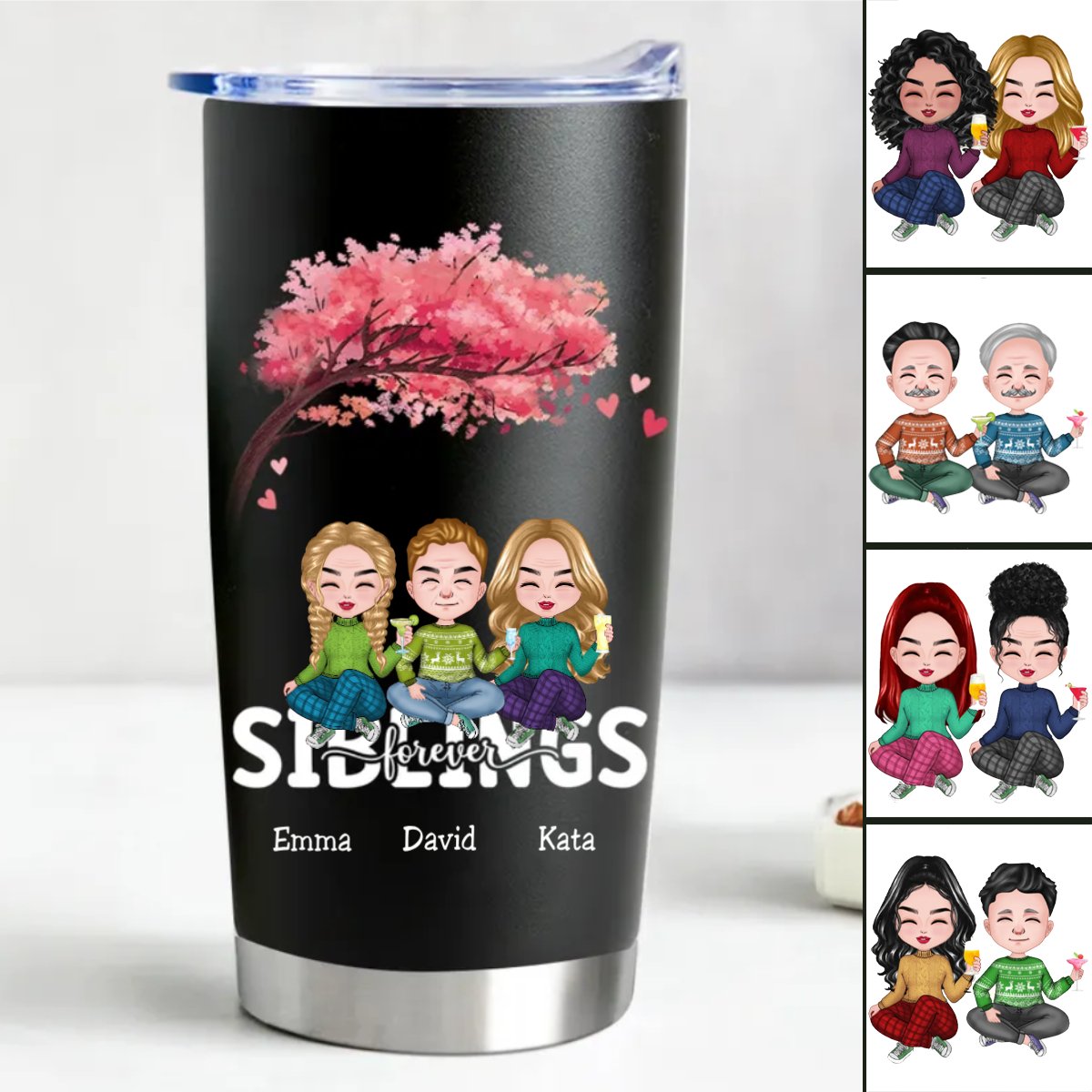 20oz Personalized Stainless Steel Tumbler for Siblings - Keeps Drinks Hot or Cold - Makezbright Gifts