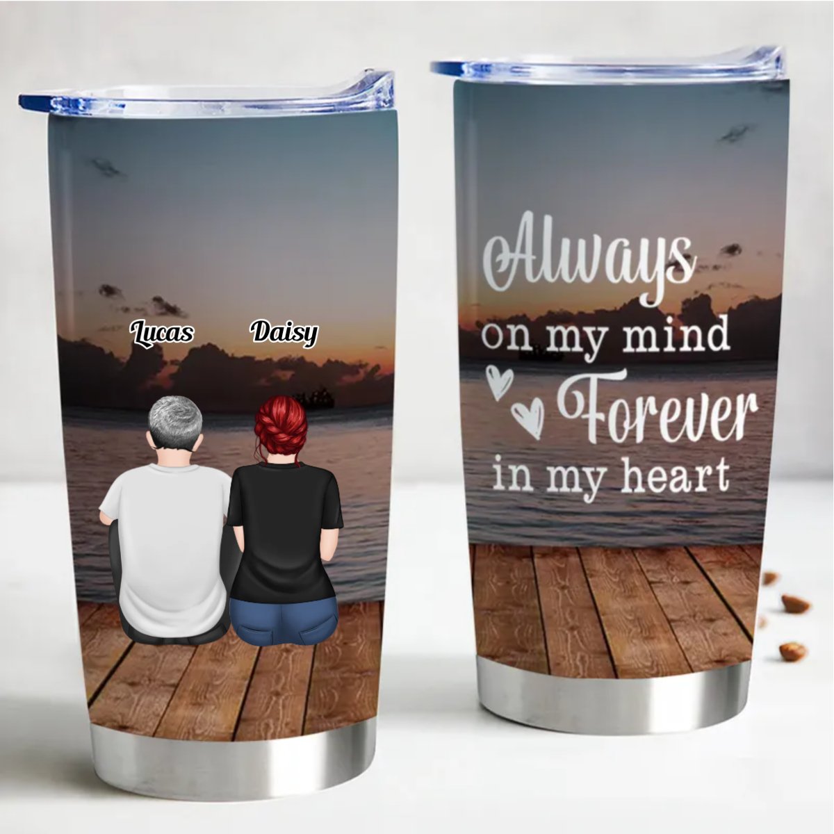 20oz Personalized Tumbler - Always On My Mind Forever In My Heart - Makezbright Gifts