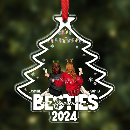 Besties Sisters Forever Christmas Tree - Personalized Custom Shaped Acrylic Ornament