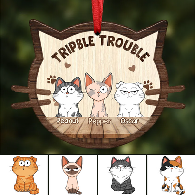 Cat Lovers - Double Trouble Funny Cat - Personalized Ornament
