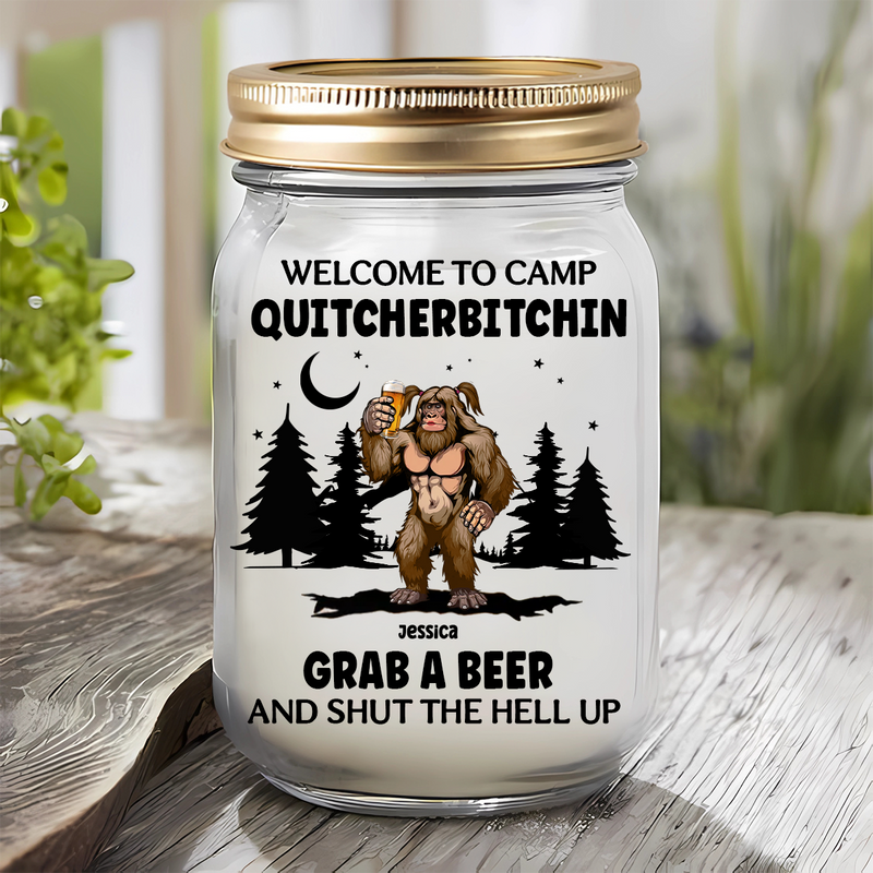 Friends - Bigfoot Welcome To Camp Quitcherbitchins Camping - Personalized Mason Jar Light