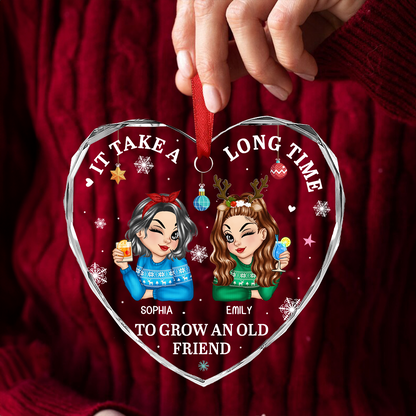 It Takes A Long Time To Grow An Old Friend Christmas - Personalized Heart Shaped Acrylic Ornament