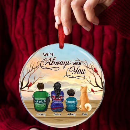 Always With You Christmas Family Sitting Back View - Personalized Circle Acrylic Ornament