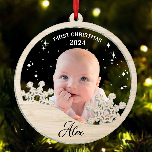 Baby's First Christmas With Snowflake - Personalized Photo Acrylic Ornament