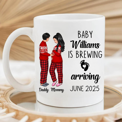 Baby Is Brewing Pregnancy Couple Personalized Mug Expecting Mom Gift, Expecting Parents Gift, Valentine's Day Gift