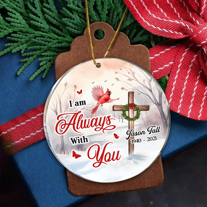 Cardinal Cross Christmas Wreath Personalized Acrylic Ornament, Christian, Jesus