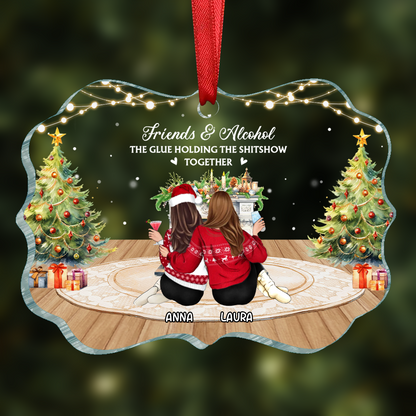 Here's To Another Year Of Bonding Over Alcohol Christmas Best Friends - Personalized Medallion Acrylic Ornament