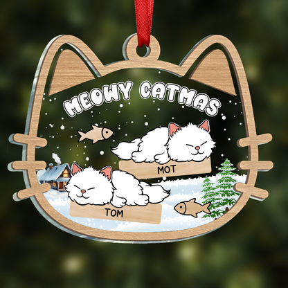 Lying Cat Meowy Catmas - Personalized Ornament