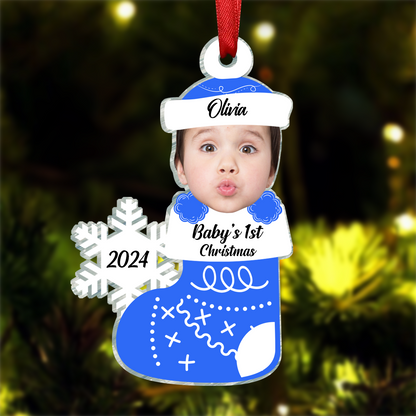 Custom Photo Baby's 1st Christmas - Personalized Cutout Acrylic Ornament